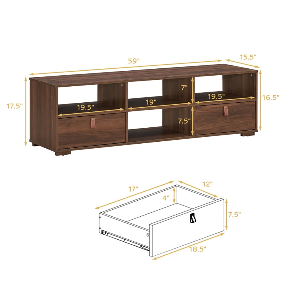 Finihen TV Stand, TV Cabinet, TV Stand Entertainment Media Center Console for TV's up to 60 Inch with Drawers, Media Entertainment Center with Storage, for Living Room, Bedroom, Walnut
