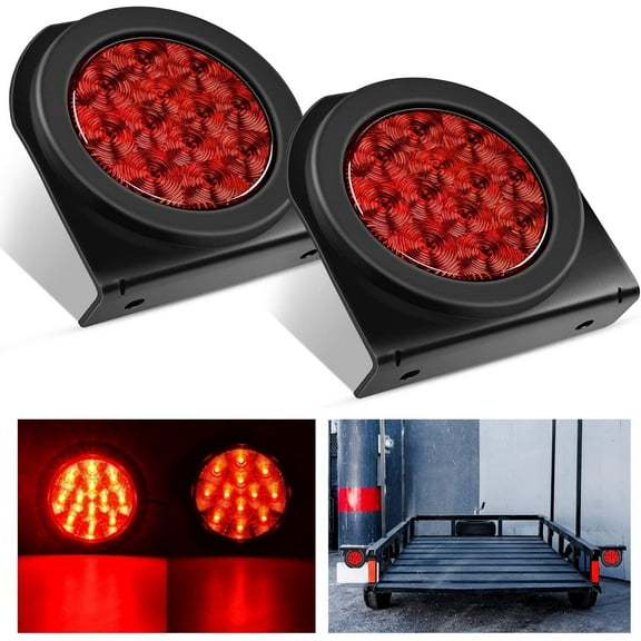 Nilight 4Inch Round Trailer Tail Light with Flush Mount Grommets Plugs w/Mounting Brackets 2PCS Red Waterproof Stop Brake Turn Trailer Lights for RV Truck Trailer, 2 Years Warranty