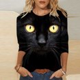 thumbnail image 1 of Hauts Mignons pour Femmes Mode Imprimé de Pâques T-shirt Ample Mi-Longueur Manches 3/4 Blouse Col Rond Hauts Décontractés Grande Taille Hauts pour Femmes en Solde, 1 of 5