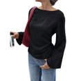 thumbnail image 2 of Camisas de Larga para Mujer, Tops Cortos de Otoño para Salir, Informales, con Cuello , Mangas Acampanadas, Acanalados, con Cordones, Ropa Y2K Negro S, 2 of 8
