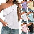 thumbnail image 6 of Brglopf Womens One Shoulder Tops Ruffled Solid Color Tunic Shirts Sleeveless Loose Fit Tank Top Vocation Beach Cute Blouse, 6 of 6