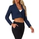 thumbnail image 4 of BLAZER CORTO DE NEGOCIOS PARA MUJERES CON MANGAS LARGAS Y DELANTERO ABIERTOS, CON SOLAPA CORTADA, TAMAÑO S, AZUL OSCURO, 4 of 6