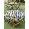 thumbnail image 4 of Outdoor Tablecloth with Umbrella Hole for Patio/Picnic/Party/Camping, Summer Lemons Waterproof Table Cloth Round Cover Washable, Modern Watercolor Fruit Flowers Blue Striped (Dia 54"), 4 of 9