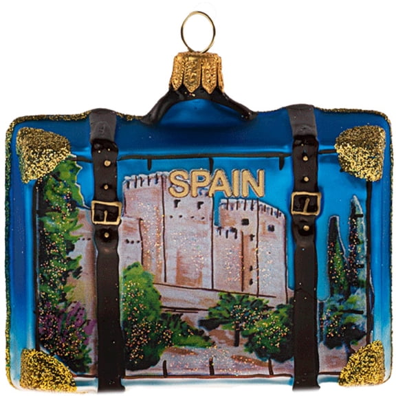 Spain Travel Suitcase Polish Glass Christmas Ornament Barcelona ONE Decoration