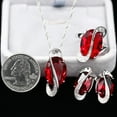 thumbnail image 5 of Uloveido Unique White Gold Plated Large Oval Red Stone Necklace Pierced Earrings Bypass Rings with Clear Cubic Zirconia for Women (Red, Size 8) T472, 5 of 6