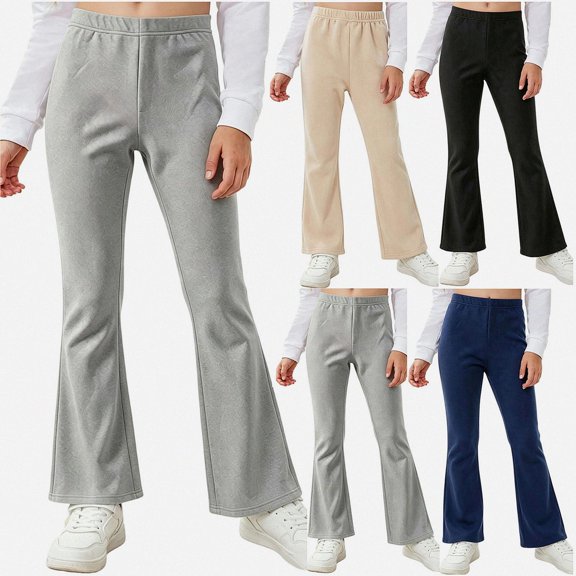 SGFCWSX Girls Flare Leggings Stretch Comfortable Casual Everyday Pull On Solid Knit Kids Pants Gray Size 9