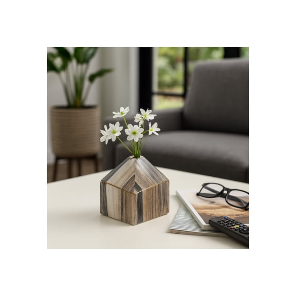 Contemporary Small Vase with Marble Finish for Living Room Decor - Decorative Flower Vase for House Design, Bedroom, and Table Decor - Stylish Home Decor Vase and Office Accent Piece - 5", Gray