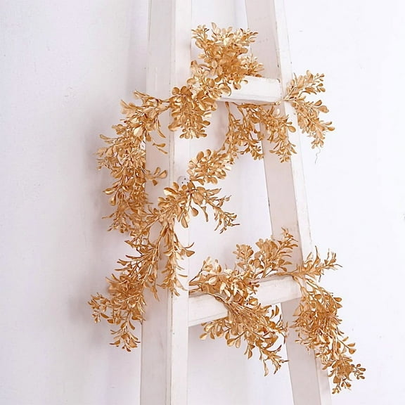 BalsaCircle Gold 6 feet Artificial Boxwood Foliage Metallic Leaves Garland Party Events Decorations Supplies
