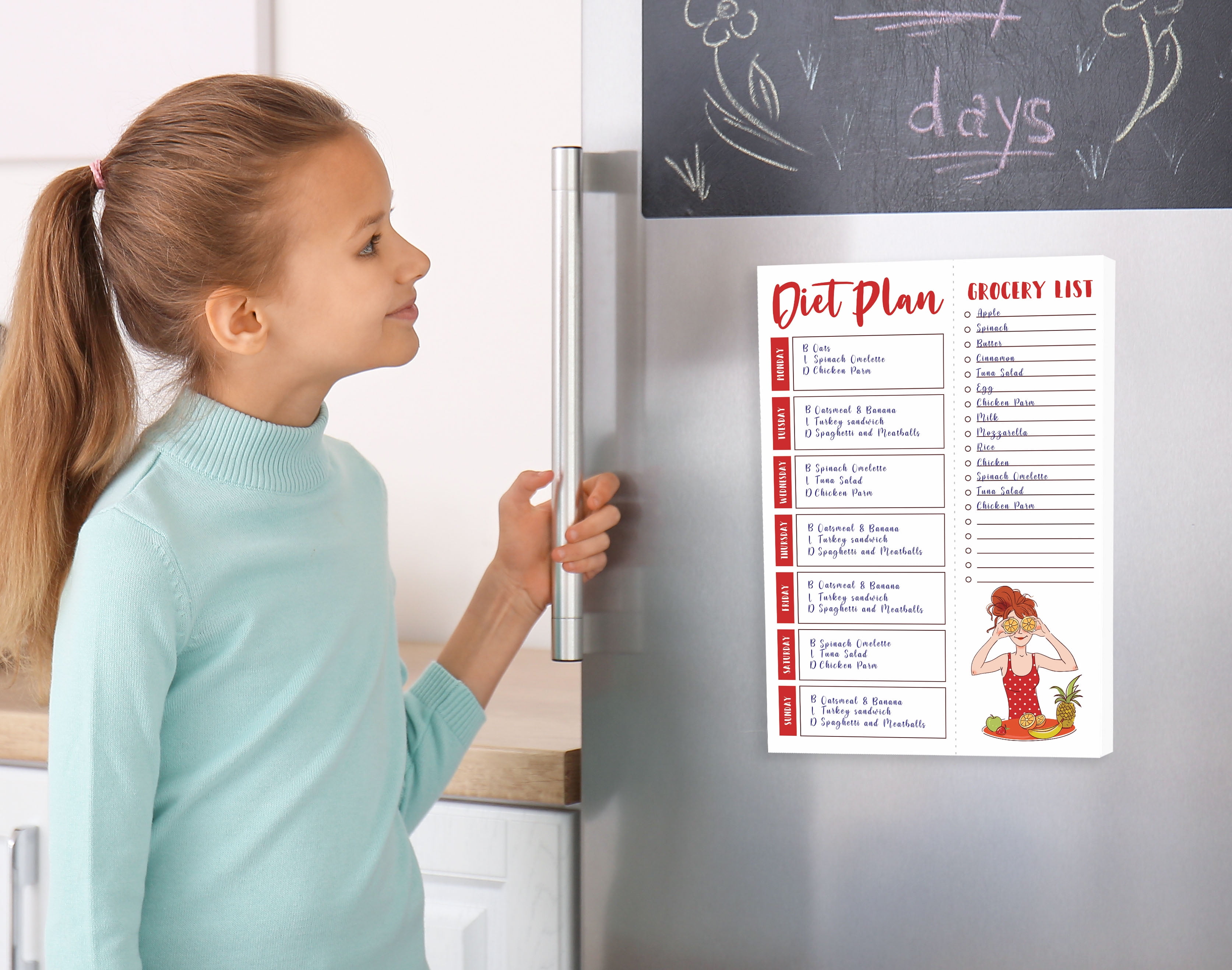 Inkdotpot Weekly Meal Planner Notepad 7"x10 , "Diet Plan" Magnetic Meal Planning Pad with Tear Off Grocery Shopping List for Fridge- Kitchen & Home - 54 Sheets -PR