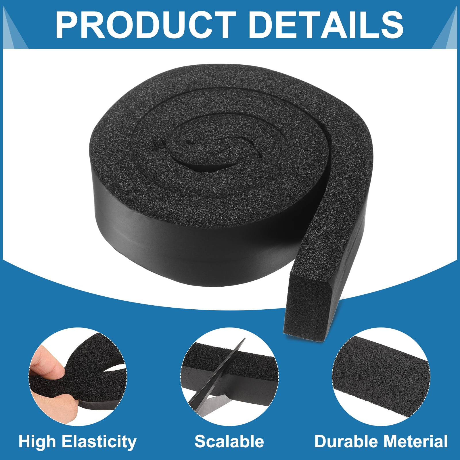 3 Set 3.28ft Foam Seal Strip, 1 Inch Width x 2 Inch Thick Weather Stripping Foam Insulation Tape, High Density Air Conditioner Open Cell Foam Seal Tape for Doors, Windows, Black