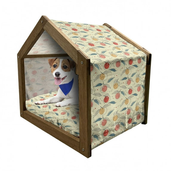 Fruit Pet House, Contour Fresh Tangerines with Long Leaves Randomly Aligned in Pastel Colors, Outdoor & Indoor Portable Dog Kennel with Pillow and Cover, 5 Sizes, Multicolor, by Ambesonne