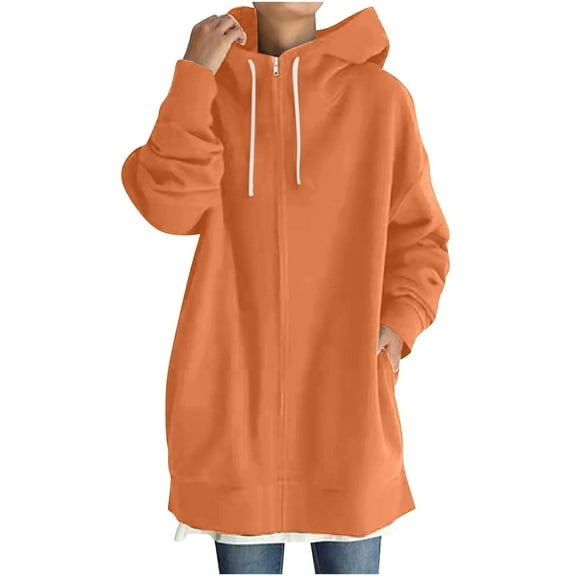 Lindreshi Womens Full-Zip Hooded Sweatshirt Women's Hoodie Zipper Long Sleeve Sweatshirts Long Coat Tops with Pockets