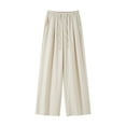 thumbnail image 3 of Nfurl Womens Linen Pants with Pockets Casual Wide Leg Pants for Women Loose Solid Color Beach Elastic Waist Drawstring Palazzo Pant Beige M, 3 of 7