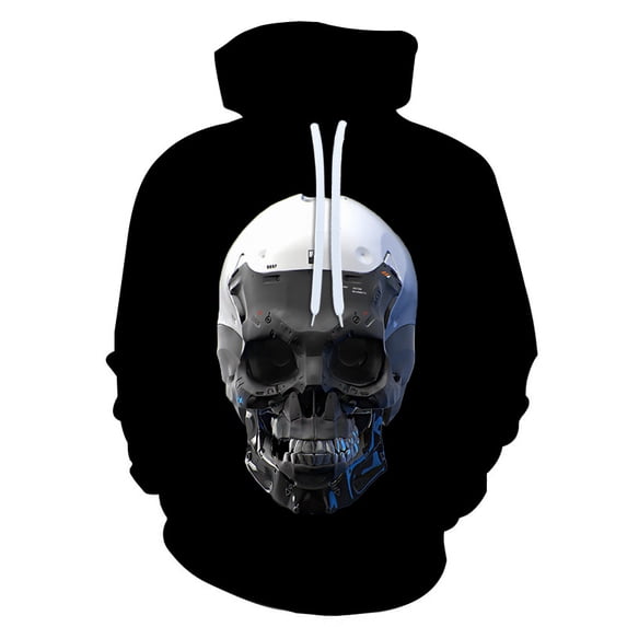 Skull Design Hooded Sweatshirt, Realistic 3D Skull Print Pullover Hooded Sweatshirt Cool Skeleton Graphic Hip Hop Hoodies with Big Pockets for Men Women