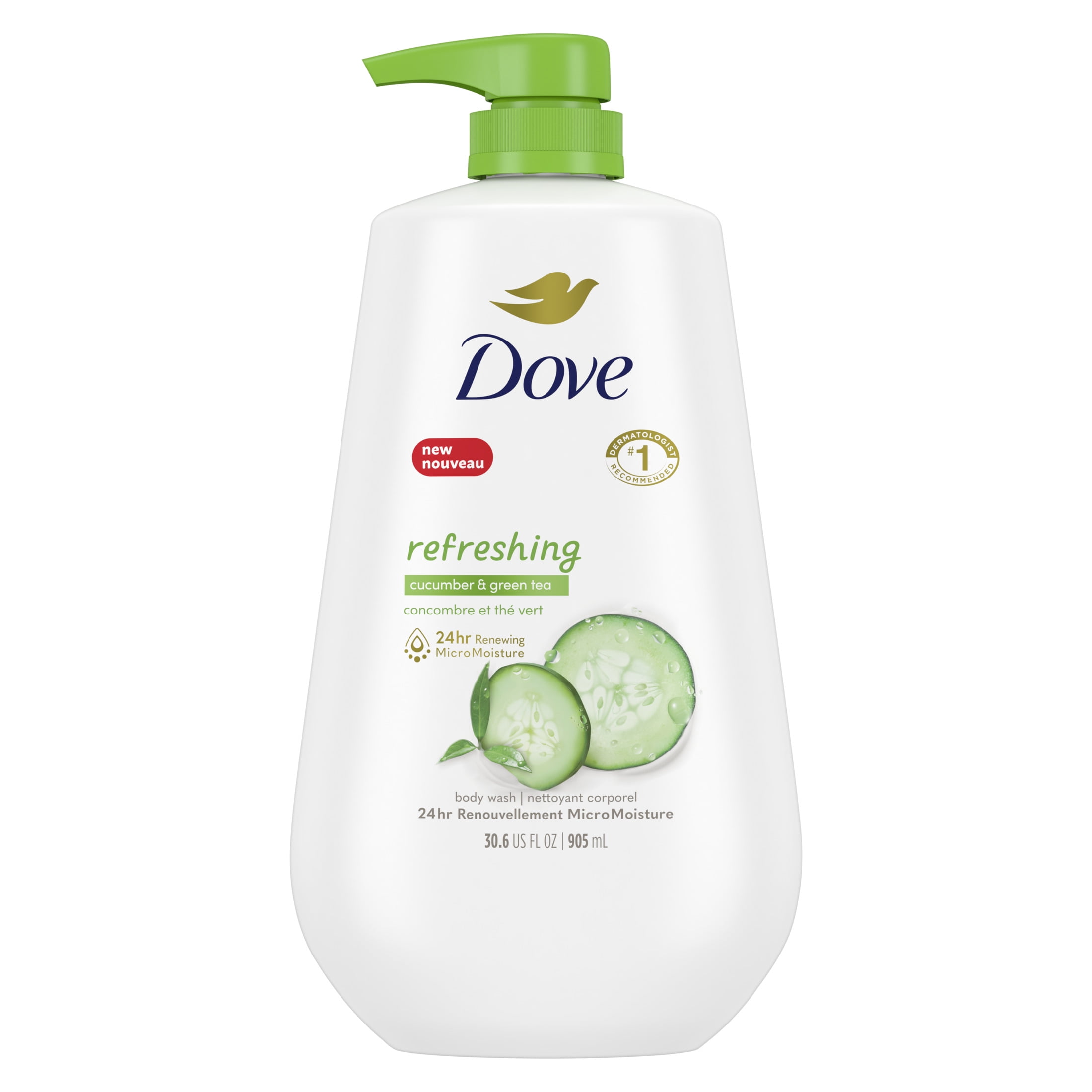 Dove Refreshing Liquid Body Wash with Pump Cucumber & Green Tea Cleanser, 30.6 oz