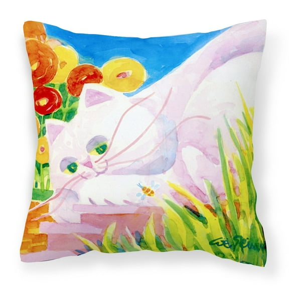 Carolines Treasures 6102PW1414 White Cat Decorative   Canvas Fabric Pillow 14Hx14W multicolor