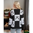 thumbnail image 3 of Women Valentine's Day Sweater Crewneck Bow Tie Checkered Printed Lightweight Fall Winter Long Sleeve Cable knitted Pullover Sweaters Alsol Lamesa, 3 of 6