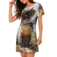 thumbnail image 2 of Balery Cat In Sun Hat Camisón de manga corta con cuello redondo para mujer, cómodo y elegante., 2 of 6