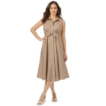 Jessica London Women's Plus Size Stretch Cotton Sleeveless Shirtdress