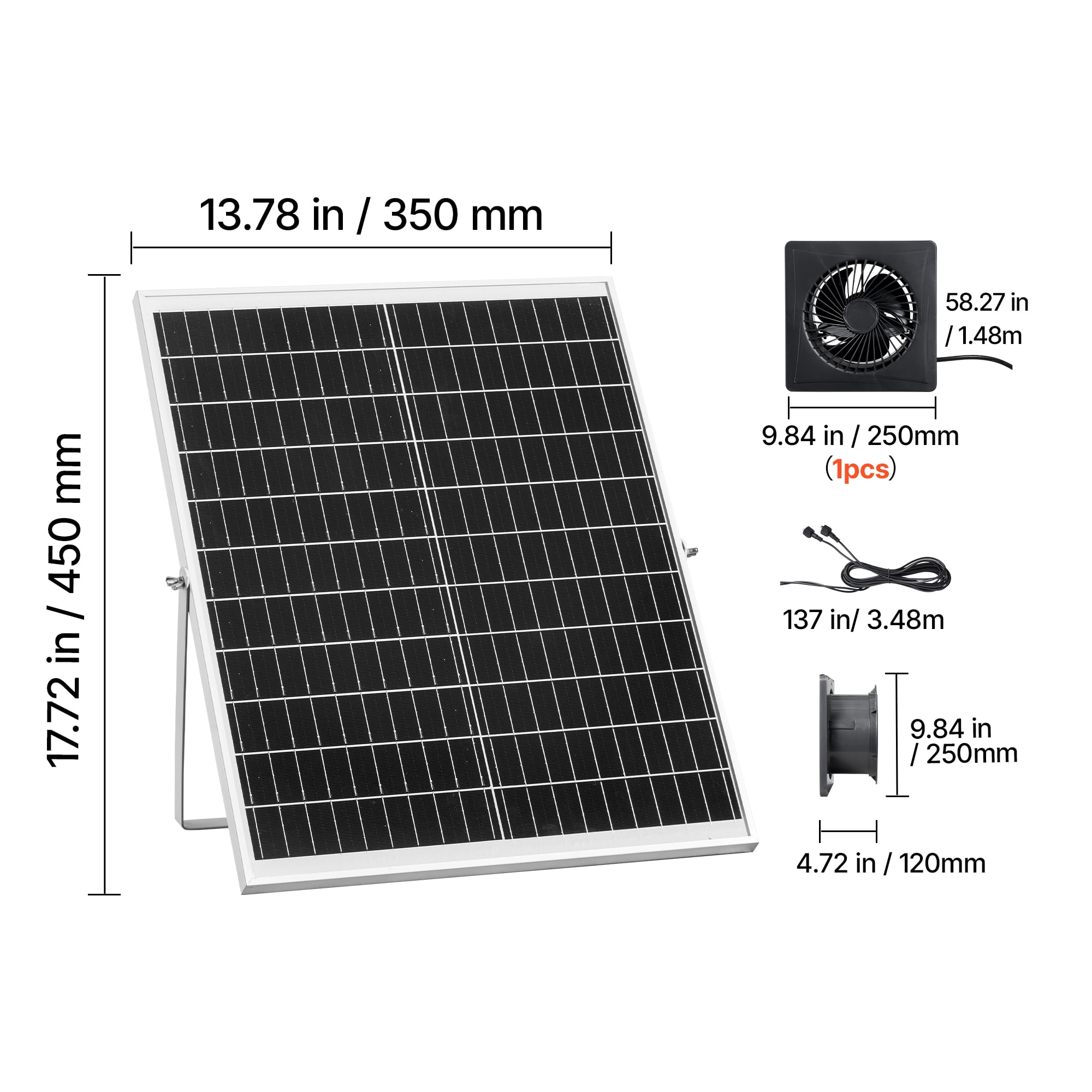VEVOR Solar Powered Fan, 25W Solar Panel with 220 CFM Airflow, Adjustable Panel Angle, 2030 RPM High-Speed, Flexible Install, Fast Air Exchange for Greenhouse, Grow Tents, Chicken Coops, Shelters