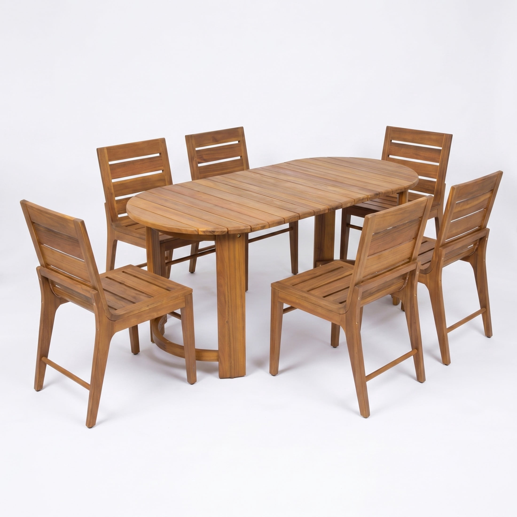 Christopher Knight Home 7-Piece Rustic Wood Patio Oval Dining Table with Armless Chairs Set, Teak