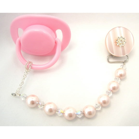 Blingy Pacifier Clip with Big Pearls & Swarovski Crystals