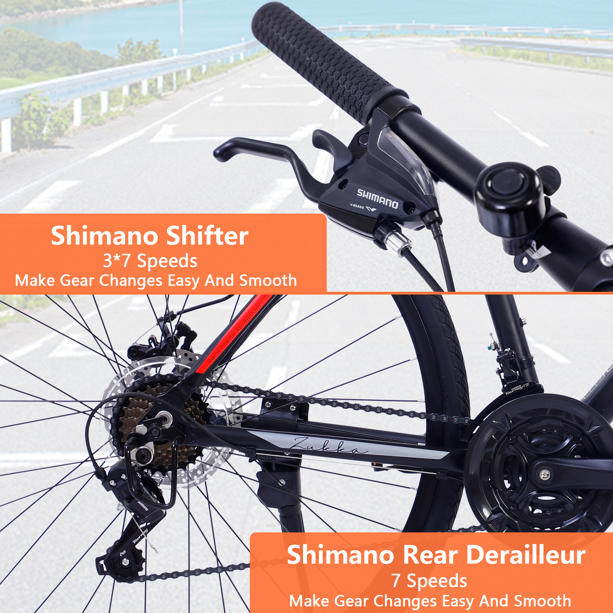 Segmart 21-Speed Mountain Bike, 28-inch Wheels Lightweight Road Bike, Hybrid Aluminum Frame and Upgrade Dual Disc Brake MTB for Men Women Adult, Silver, SS2065 - image 4 of 8