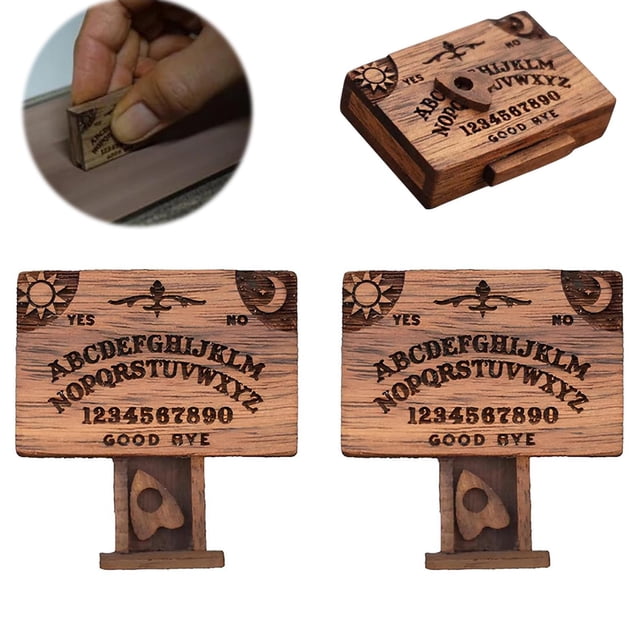 Pizarra en miniatura con cajón para ouija, madera, color marrón