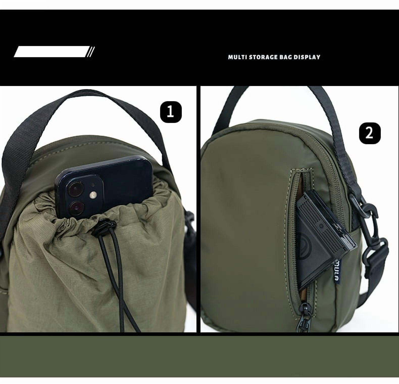 Hue & Hold Unisex Large Capacity Multi-Pocket Zip Drawstring Crossbody Bag Handbag Water Bottle Carrying Bag Lightweight Outdoor Sling Bag with Adjustable Strap, Beige
