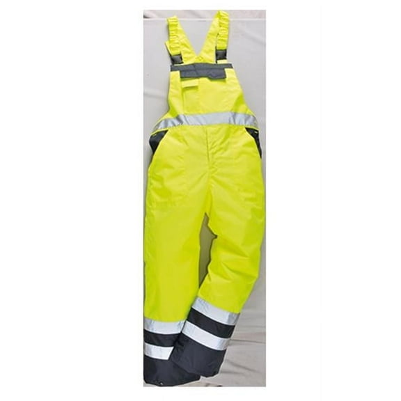 Portwest S489 Contrast Safety Lined Bib and Brace Yellow, Large