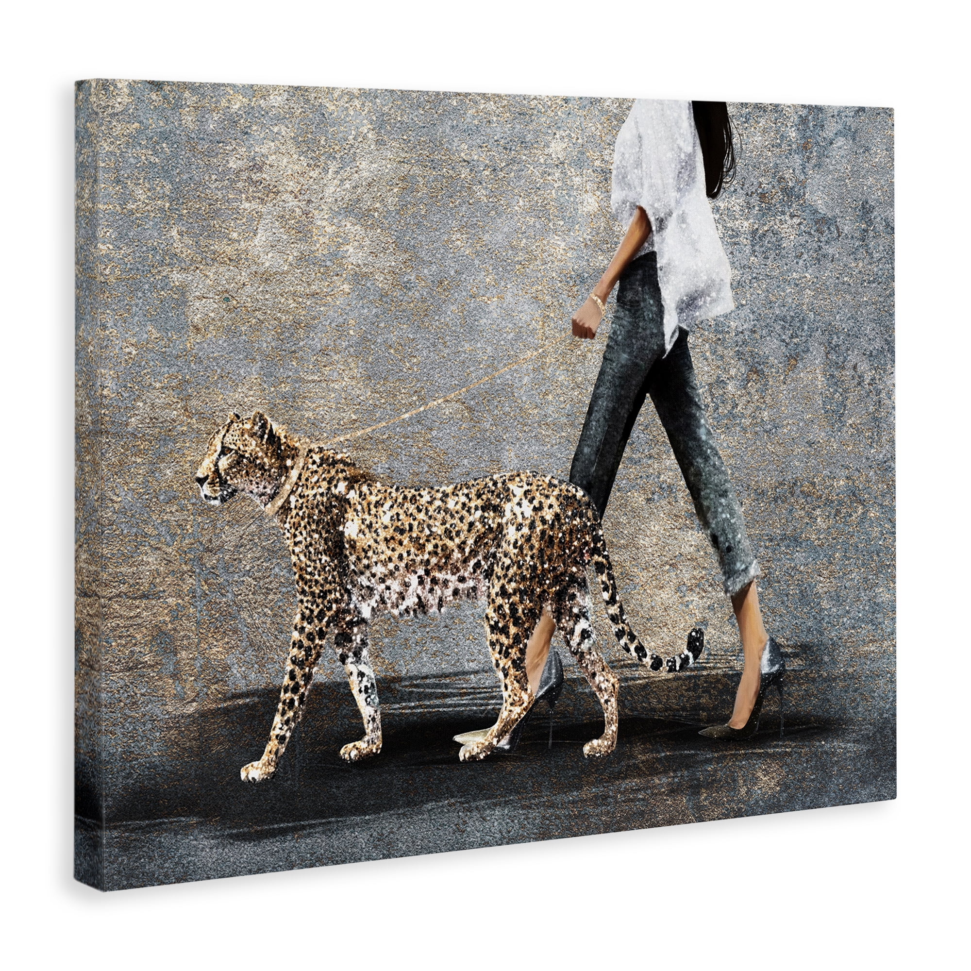 Stupell Industries Trendy Woman with Leopard People Painting Wrapped Canvas Art Print Wall Art, 48 x 36