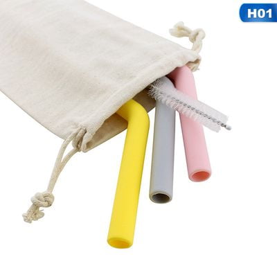 KABOER Food Grade Silicone Pipette Pregnant Women Children Universal Straw Foldable - Elbow Six Color Set Linen (Best Food For Pregnant Women)