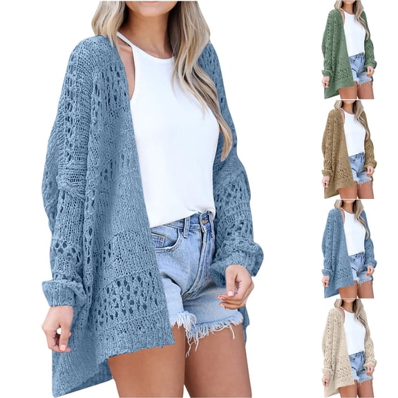 Frostluinai Oversized Cardigans for Women Open Front Crochet Cardigans Long Sleeve Drop Shoulder Knit Sweaters Solid Casual Loose Cover Up