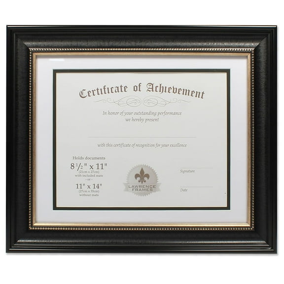 Lawrence Frames 11x14 Matted to 8.5x11 Beaded Document/Diploma/Certificate Picture Frame, Multiple Colors