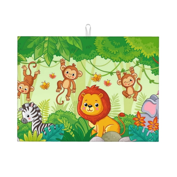 Fotbe African Animals in the Jungle Alfombrilla de Secado para Cocina con Estampado, 18x24 Pulgadas