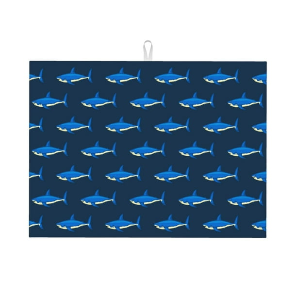 Balery Cute Shark Alfombrilla de Secado para Cocina, 18x24 Pulgadas, Súper Absorbente para Platos y Encimeras