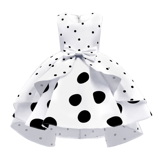 Liyamei Robe de Cérémonie pour Filles Sans Manches, Imprimé pour Enfants, Fête, Pois, Princesse, Robe pour Enfant, Robe et Jupe pour Filles, 6-7 Ans