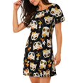 thumbnail image 2 of Honeii cat sugar skulls Print Women's Loose Short Sleeve Nightgown, Soft Cotton Sleepwear, Comfy Loose Fit Pajama Dress for Sleep and Lounge, 2 of 6