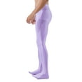 thumbnail image 4 of inlzdz Mens Oil Shiny High Waist Pantyhose Solid Color Stretchy Footed Leggings Yoga Pants Light Purple XL, 4 of 6