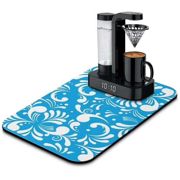 Experience Superior Drying Extra Large 19.5x12in Coffee Drying Mat Super Absorbent Diatom Mud, Attractive Decorative Pattern, Coffee Mat Ideal for Dish Draining, Reusable & Easy to Clean