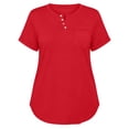 thumbnail image 3 of Uootdi Women's Henley Tops Short Sleeve Button Placket Blouses Casual Daily Style Soft Breathable Relaxed Fit Tees Gift, 3 of 7