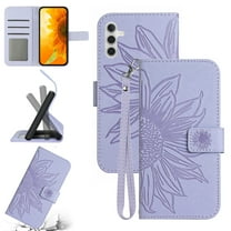Feishell Slim Wallet Case for Samsung Galaxy A16 5G,for Men Women,Sunflower Embossed Pattern PU Leather Flip Cover Magnetic Closure Card Slots Stand Phone Case with Hand Strap,Lightpurple