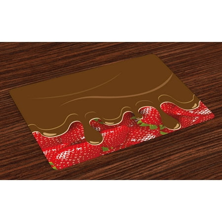 Kitchen Art Placemats Set of 4 Strawberries Melted Chocolate Confectionery Fruit Sweet Delicacies Food Art, Washable Fabric Place Mats for Dining Room Kitchen Table Decor,Brown Red, by (Best Place To Get Chocolate Covered Strawberries)