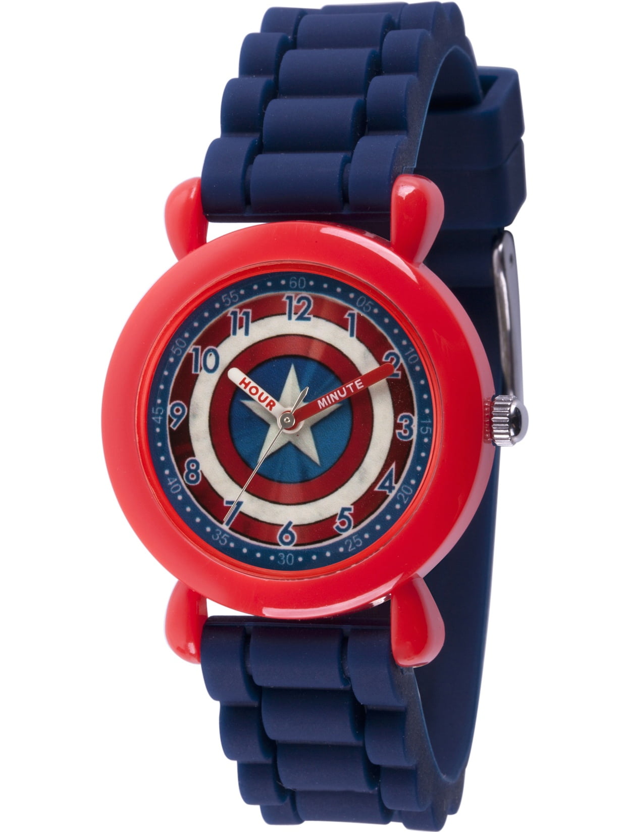 Avenger Assemble Captain America Boys' Red Plastic Time Teacher Watch, Blue Silicone Strap