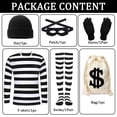 thumbnail image 3 of Forfamy Robber Costume Set Adults Halloween Costume Women Black White Striped T-Shirt Black Eye Mask Swag Bag for Halloween Carnival Party Cosplay, 3 of 7