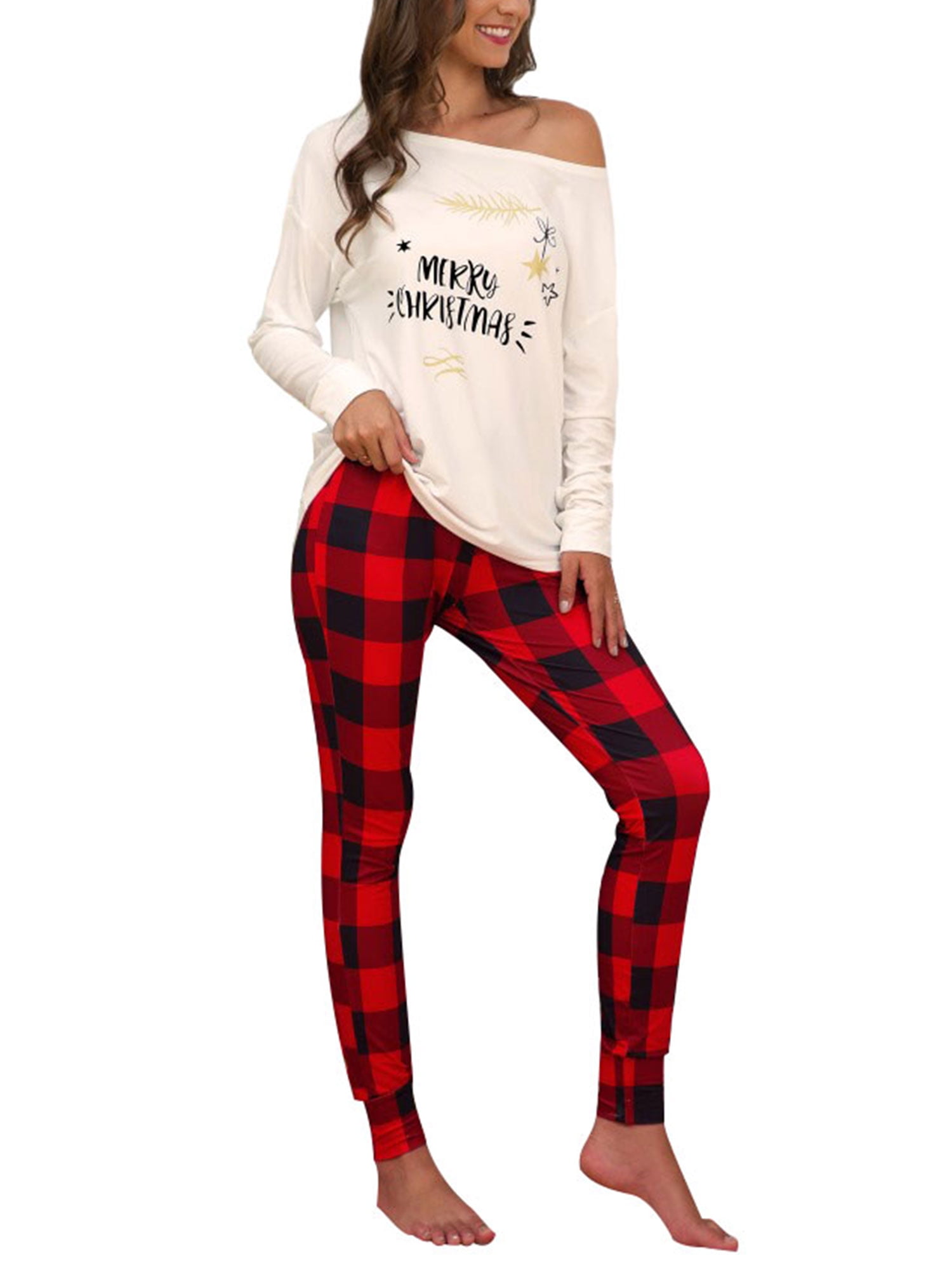 Long Sleeve Shirt Pants Set Plaid PJs Sleepwear Comfy Nightgown for Girls Teens Pajamas for Women Christmas Pajama Set