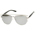 thumbnail image 2 of sunglassLA Unisex Modern Full Metal Crossbar Open Design Colored Mirror Aviator Sunglasses (Silver / Silver Mirror) - 58mm, 2 of 4