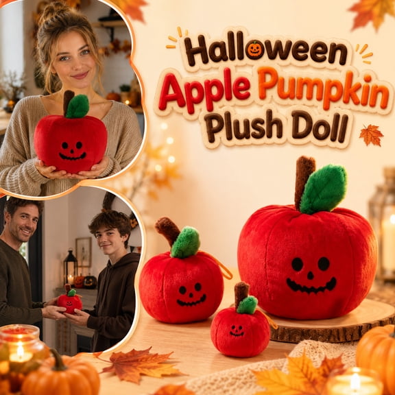 MInHoues 11" Halloween Plush Toy, Apple Pumpkin Stuffed Animal Soft Doll, Cute Spooky Room Decor for Kids Boys Girls, Festive Seasonal Pillow Party Favors Gift