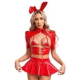 thumbnail image 5 of Minifalda con volantes y sujetador triangular con cordones de conejita de charol para mujer, diadema con orejas de conejo, disfraz sexy de cosplay, 5 of 5