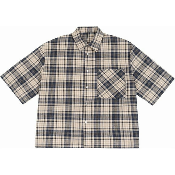 Plaid Button Down Shirts Women Men Vintage Collared Vintage Clothes Y2k 90s Short Sleeve Crop Shirt